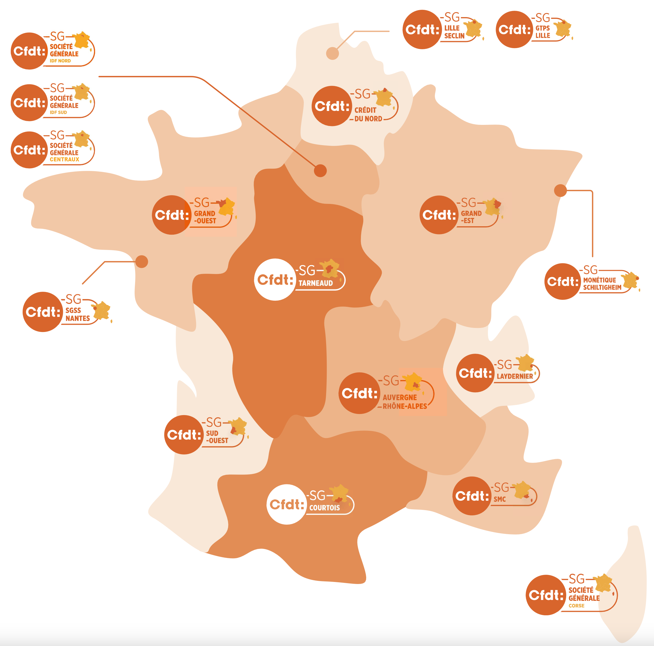 Carte des implantations CFDT-SG