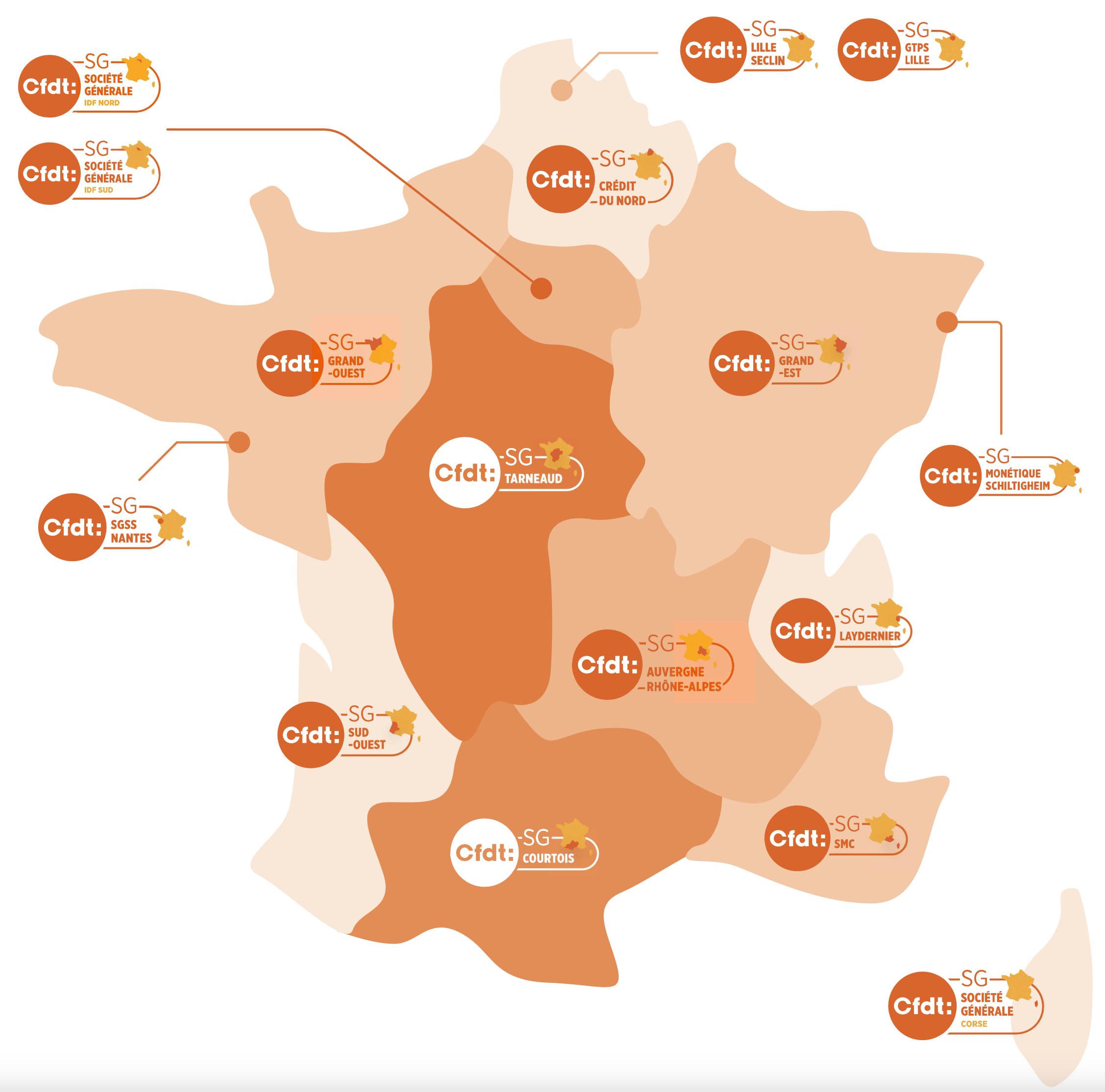 Carte des implantations CFDT-SG